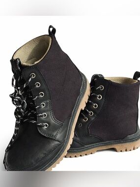 wonder nation Black Canvas & Tan Sole Kids Lace-Up Boots